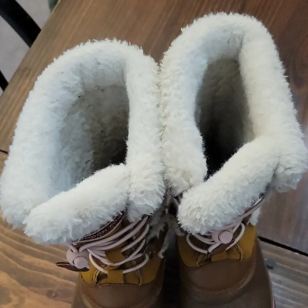 London Fog Collection Hackney Faux Fur Boots Girls Sz 1 Tan & Pink